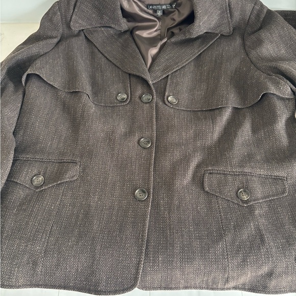 Lafayette 148 New York Brown Pea Coat with Notched Lapel Wool Sz 22 - Picture 13 of 13